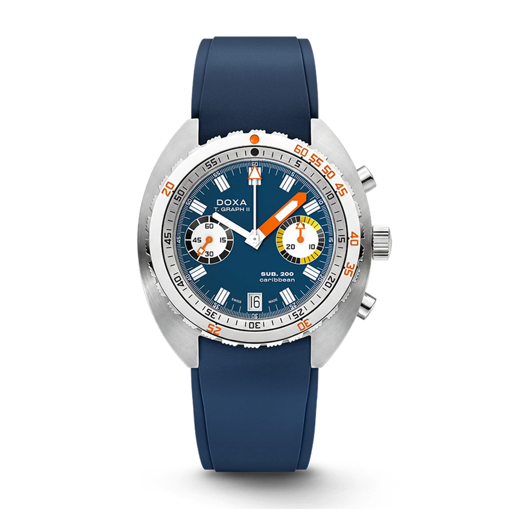 DOXA SUB 200 T.Graph II Caribbean Blue Rubber Strap