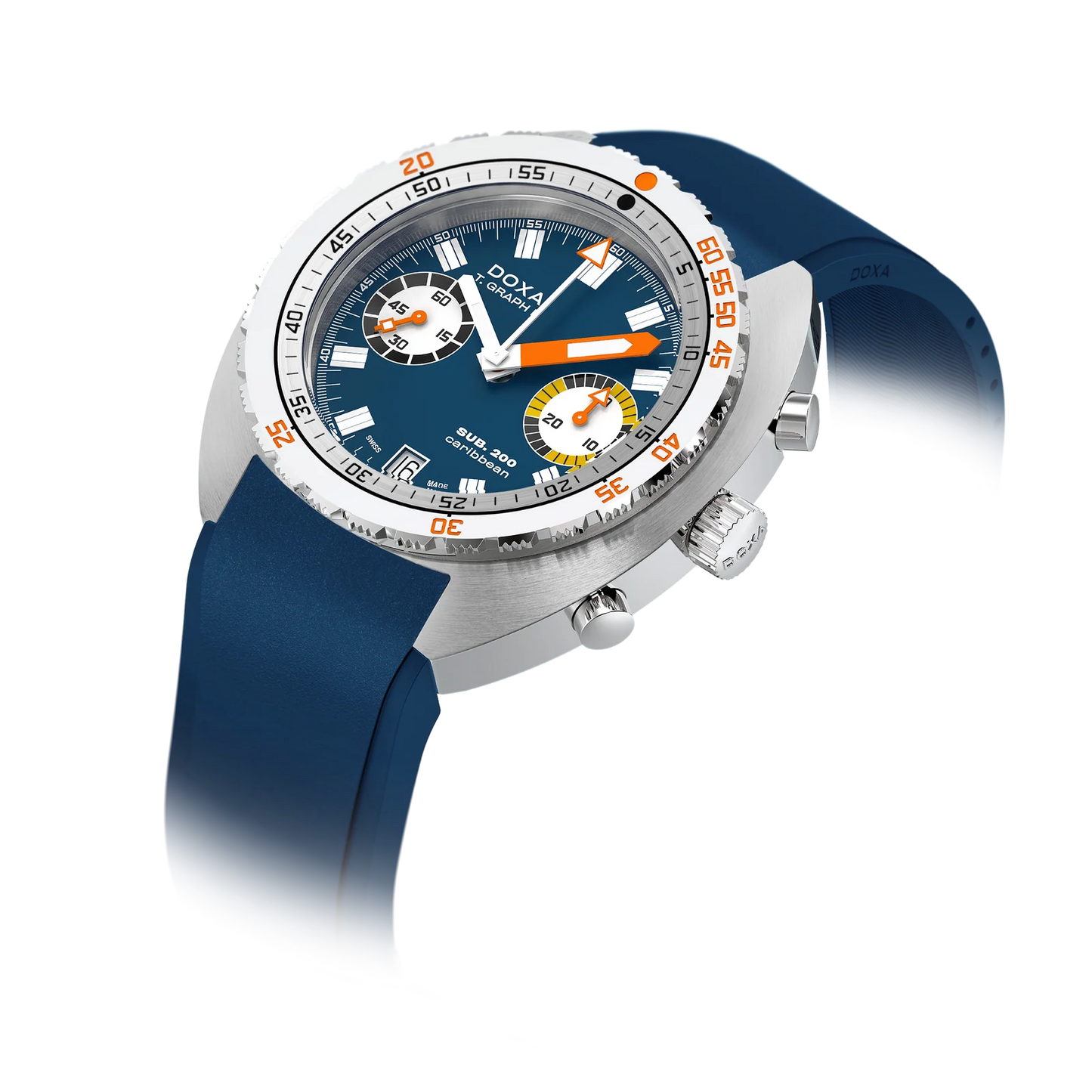 DOXA SUB 200 T.Graph II Caribbean Blue Rubber Strap