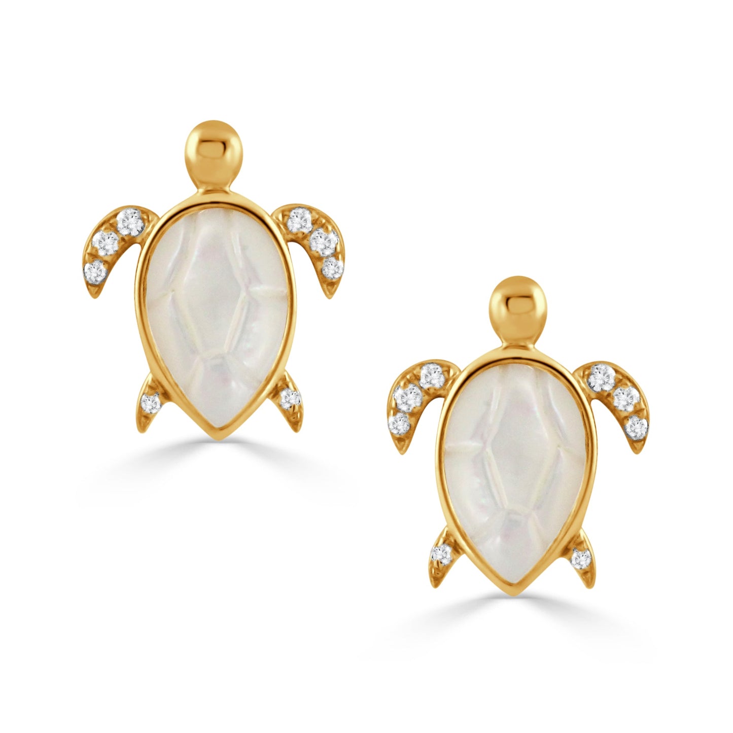 Doves Tropics 18K Yellow Gold Diamond Stud Earrings with Clear Quartz over White Mother of Pearl