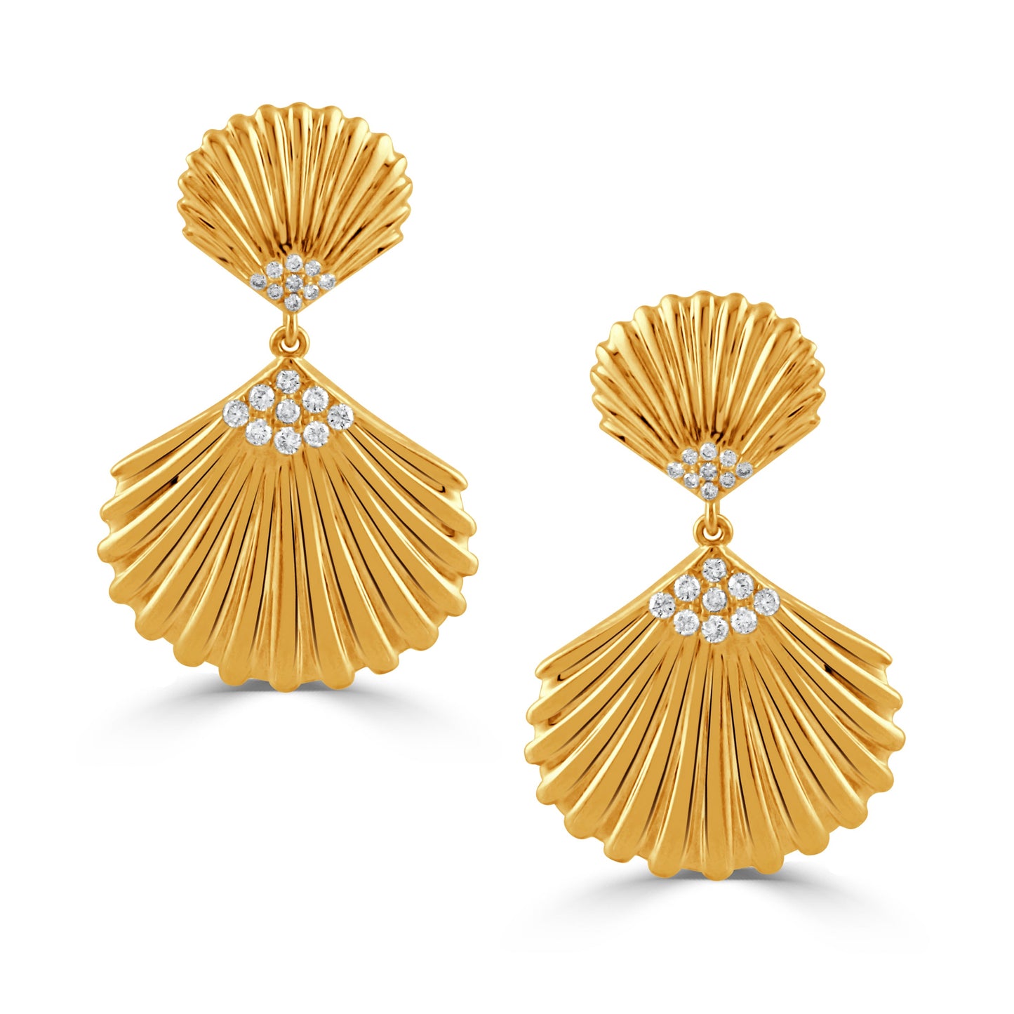 Doves Tropics 18K Yellow Gold Diamond Seashell Earrings