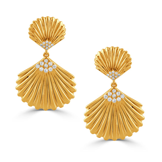 Doves Tropics 18K Yellow Gold Diamond Seashell Earrings