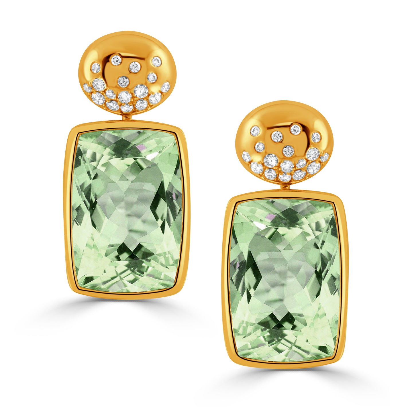 Doves Pouf 18K Yellow Gold Green Amethyst and Diamond Earrings