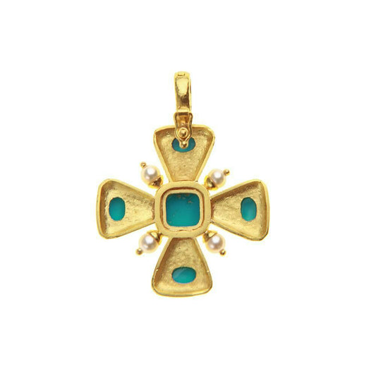 Elizabeth Locke Sleeping Beauty Turquoise Maltese Cross Pendant
