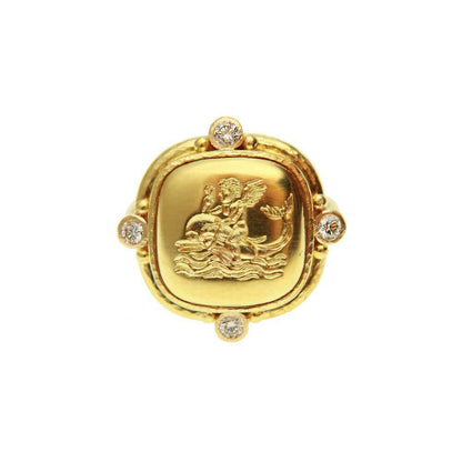 Elizabeth Locke Gold Cupid on Dolphin Diamond Ring