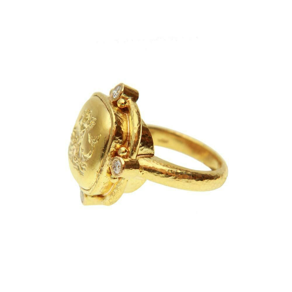 Elizabeth Locke Gold Cupid on Dolphin Diamond Ring