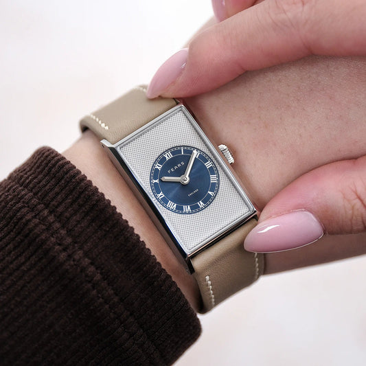 Fears Arnos Pewter Blue Dial Barenia Leather Strap Watch