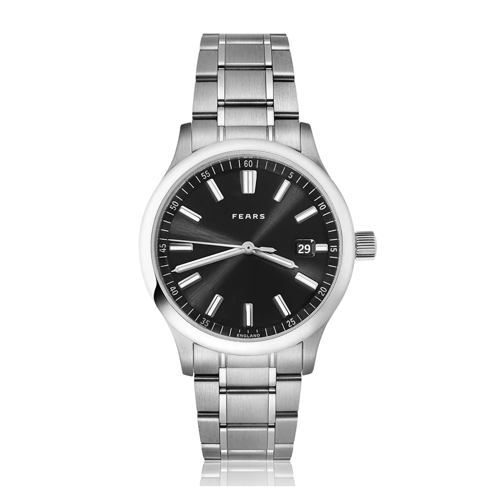 Fears Redcliff 39.5 Date Raven Black Dial Stainless Steel Bracelet Watch