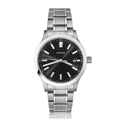 Fears Redcliff 39.5 Date Raven Black Dial Stainless Steel Bracelet Watch