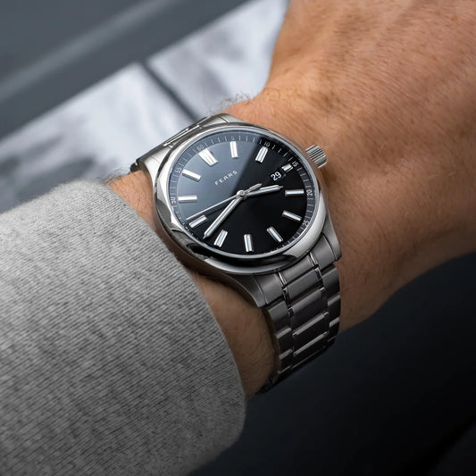 Fears Redcliff 39.5 Date Raven Black Dial Stainless Steel Bracelet Watch