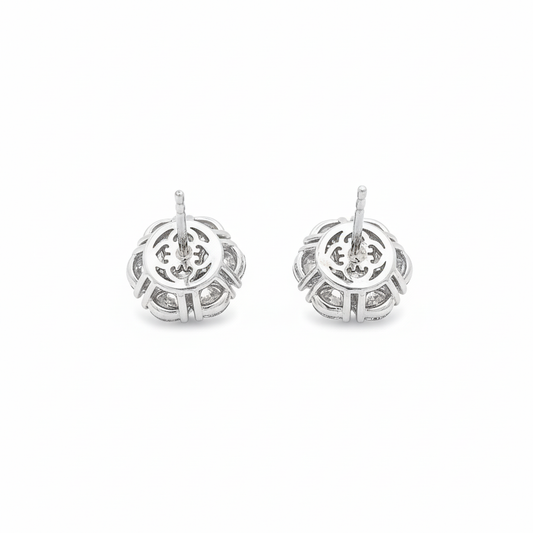 King Jewelers Cluster 3.53ct Diamond Stud Earrings 14K White Gold