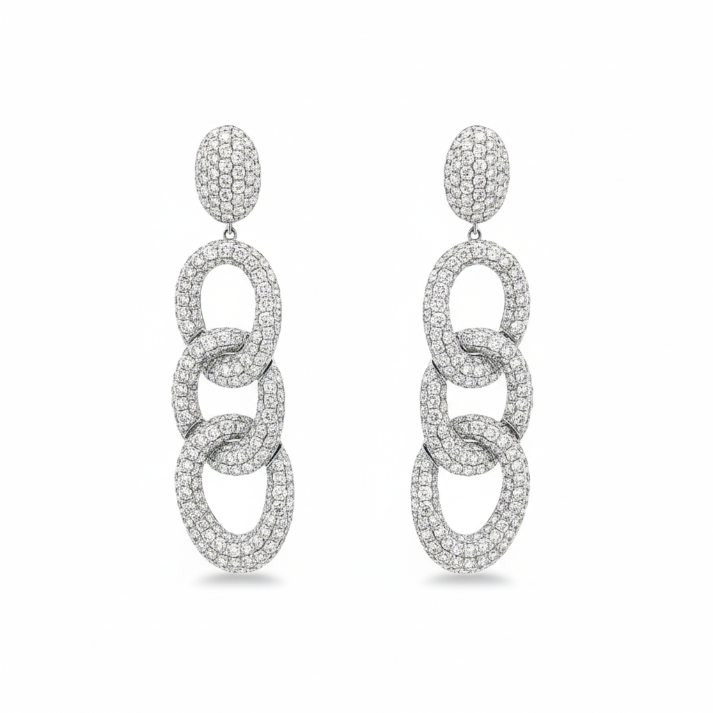 King Jewelers Diamond Link Drop Earrings 18K White Gold