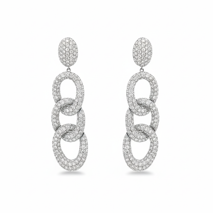 King Jewelers Diamond Link Drop Earrings 18K White Gold