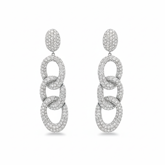 King Jewelers Diamond Link Drop Earrings 18K White Gold