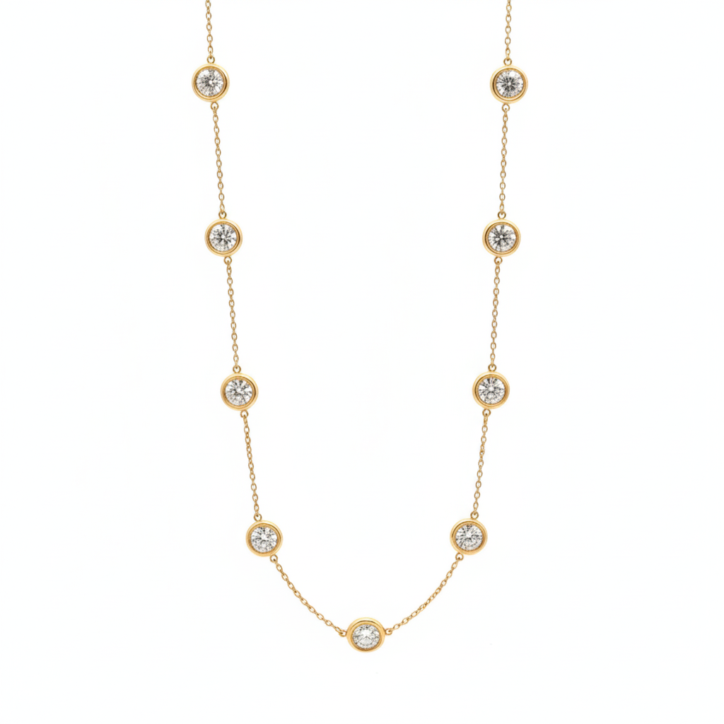 King Jewelers 5.01ct Bezel Set Diamond Station Necklace 14K Yellow Gold