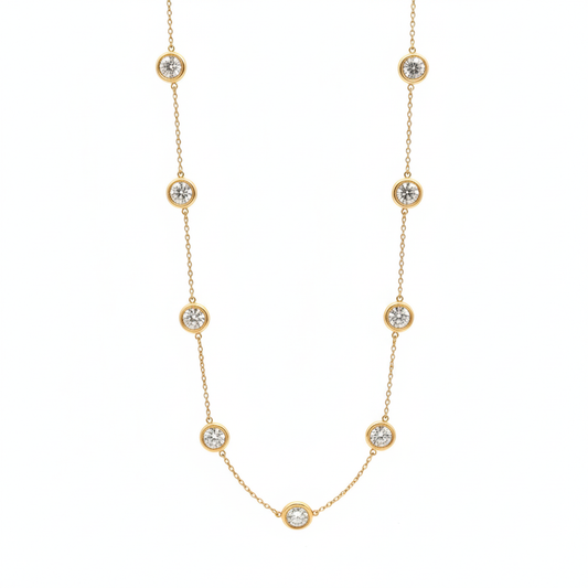 King Jewelers 5.01ct Bezel Set Diamond Station Necklace 14K Yellow Gold