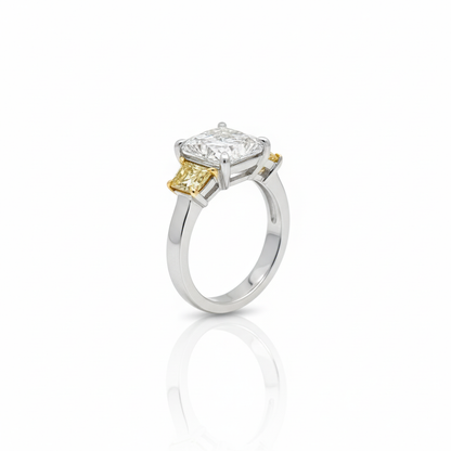 KJ5 Platinum GIA Radiant Cut and Fancy Yellow Diamond 3-Stone Engagement Ring