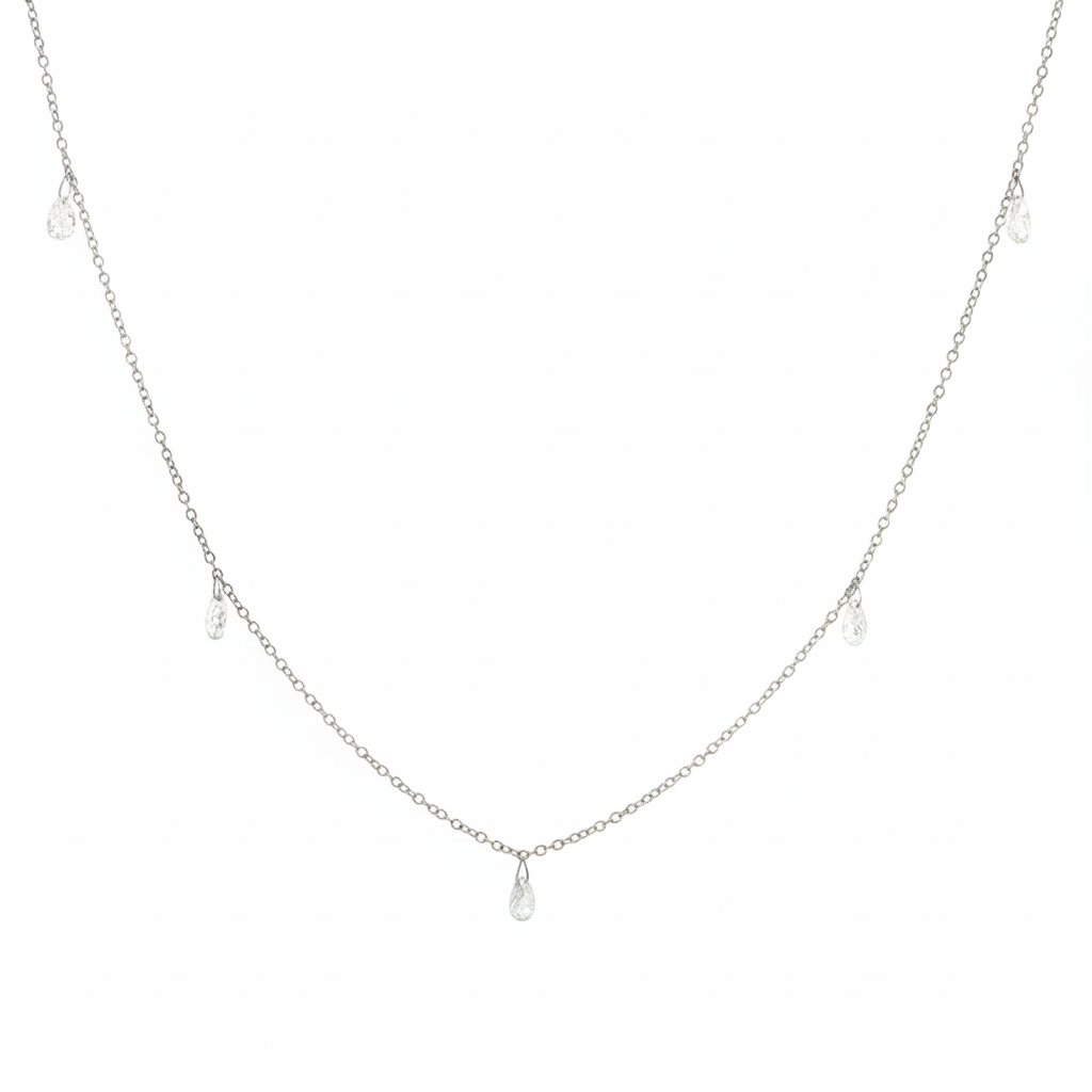 King Jewelers 14K White Gold 3.50ct Briolette Diamond Necklace