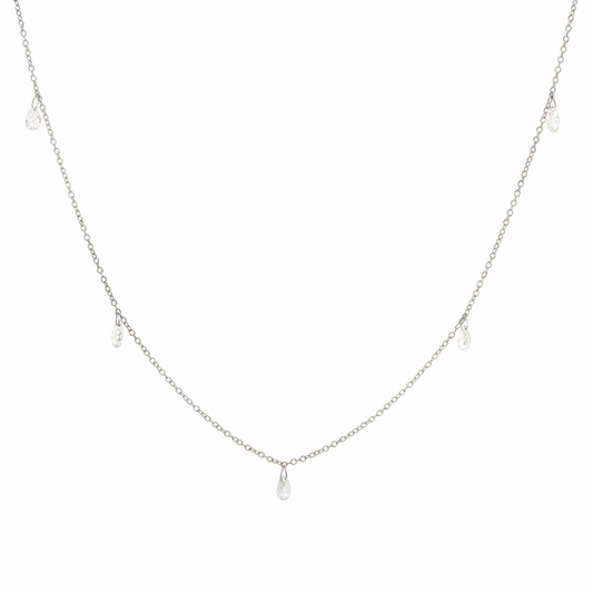 King Jewelers 14K White Gold 3.50ct Briolette Diamond Necklace