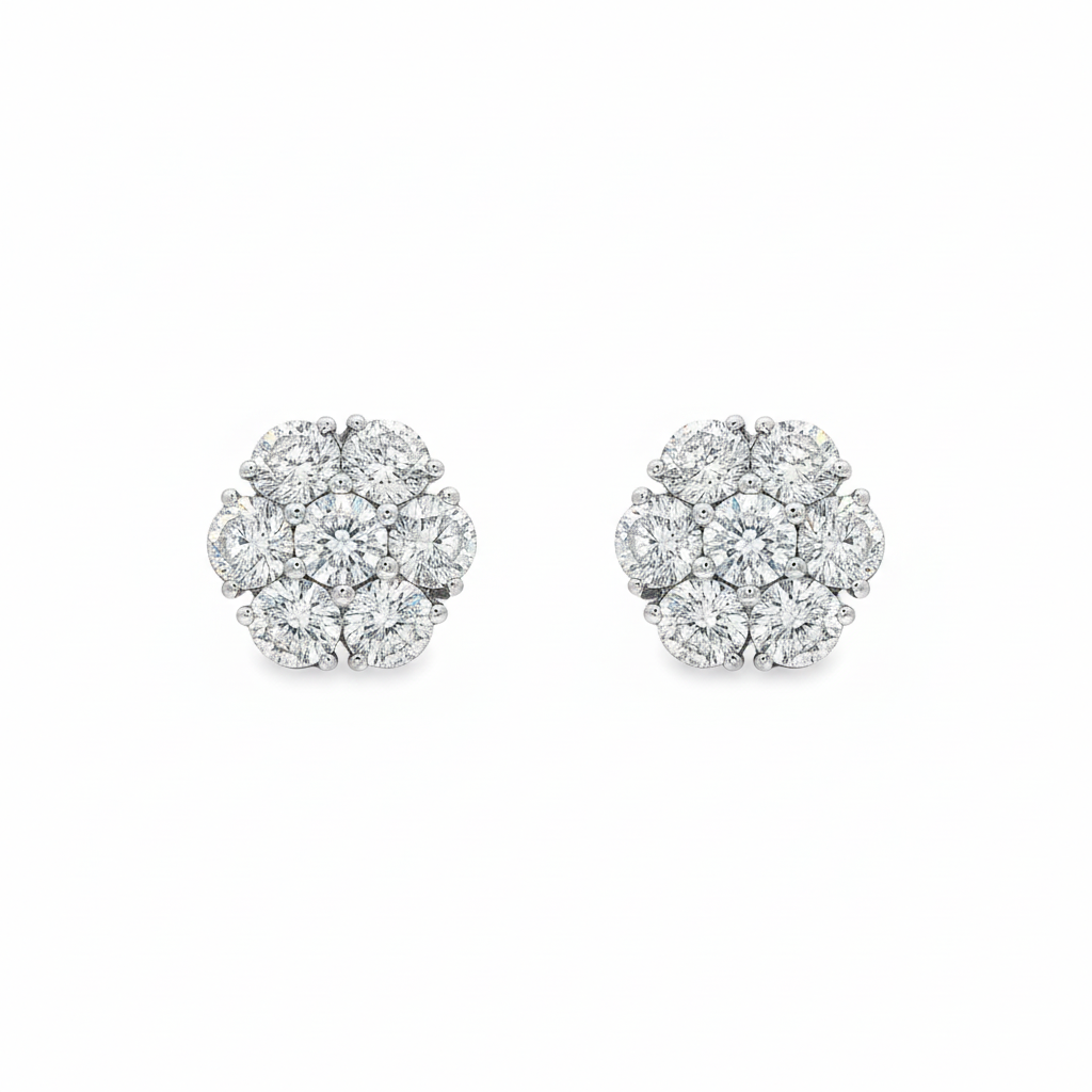 King Jewelers Cluster 3.53ct Diamond Stud Earrings 14K White Gold