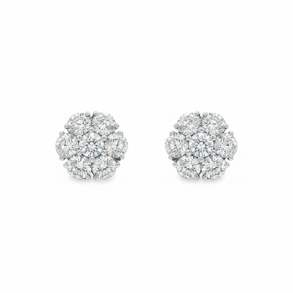 King Jewelers Cluster 3.53ct Diamond Stud Earrings 14K White Gold