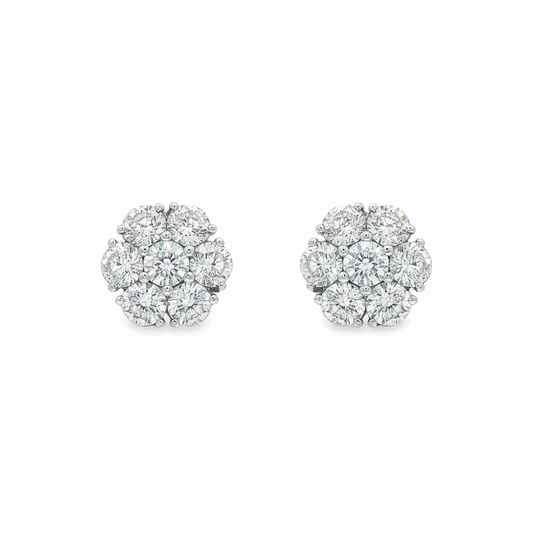 King Jewelers Cluster 3.53ct Diamond Stud Earrings 14K White Gold