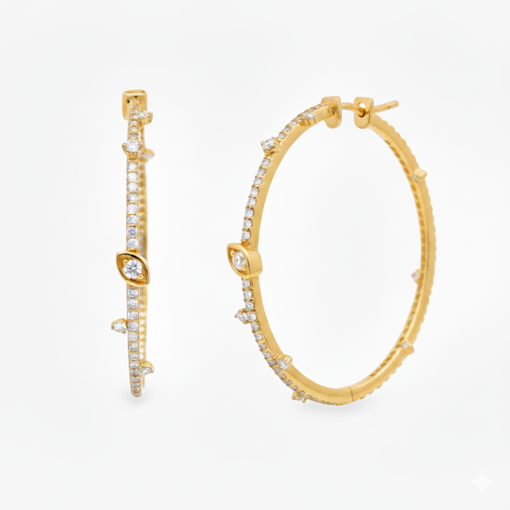 King Jewelers 14K Yellow Gold Hoop Earrings With 2.46 CTW Diamonds