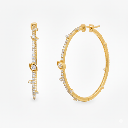 King Jewelers 14K Yellow Gold Hoop Earrings With 2.46 CTW Diamonds