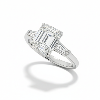 KJ5 Platinum GIA Certified Emerald Cut Diamond 3-Stone Engagement Ring