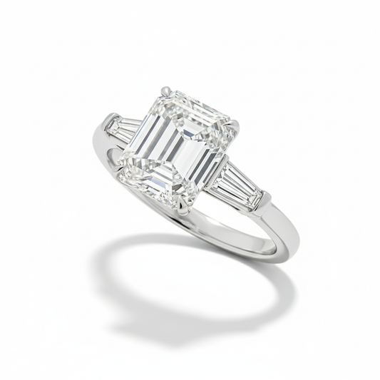 KJ5 Platinum GIA Certified Emerald Cut Diamond 3-Stone Engagement Ring