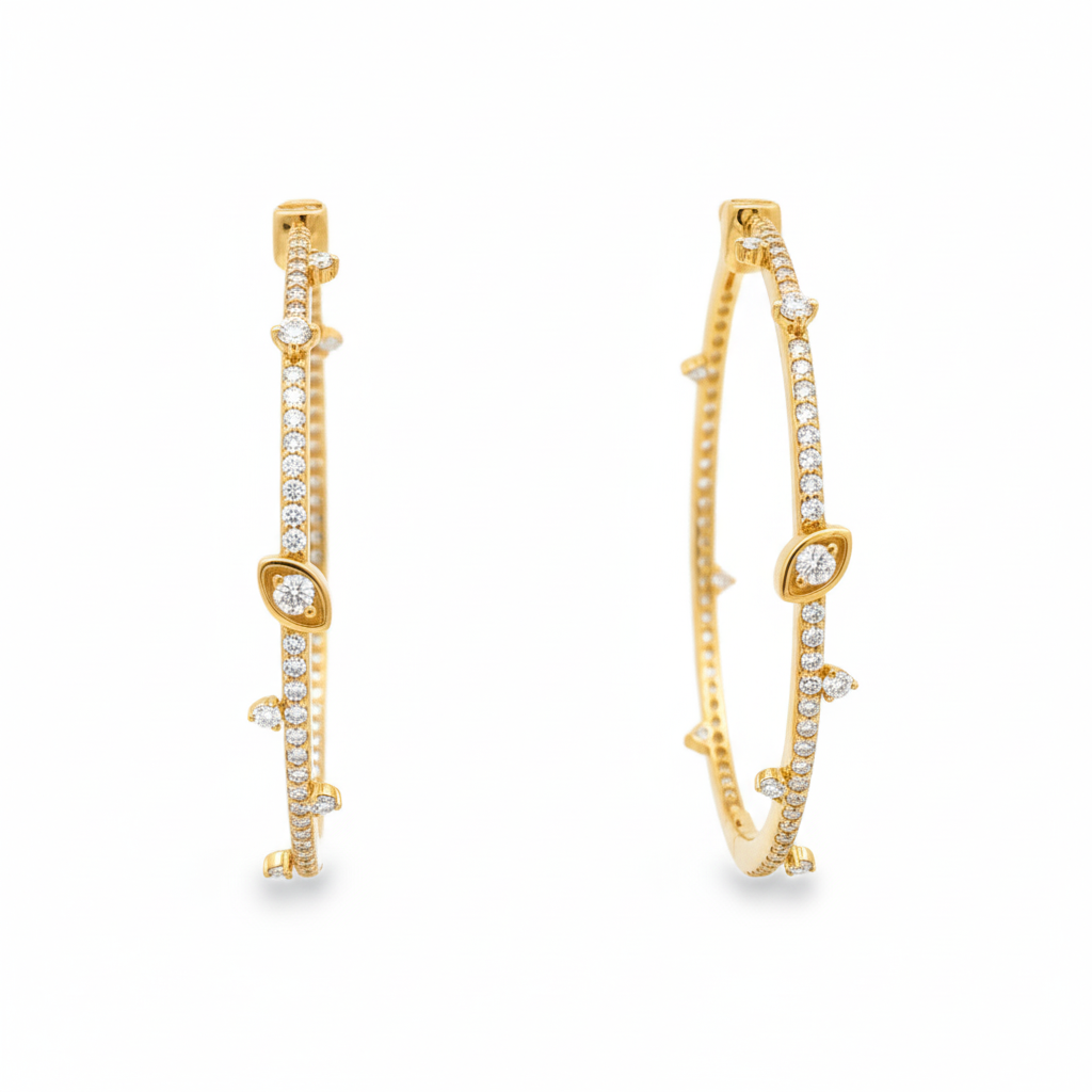 King Jewelers 14K Yellow Gold Hoop Earrings With 2.46 CTW Diamonds