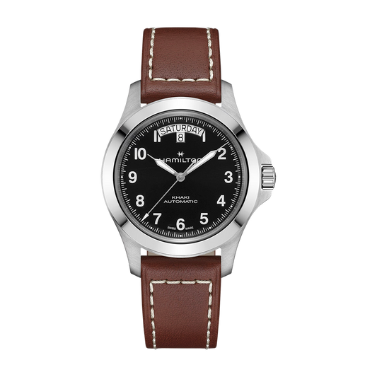 Hamilton Khaki Field King Day-Date Auto 40mm Black Dial Leather Strap Watch