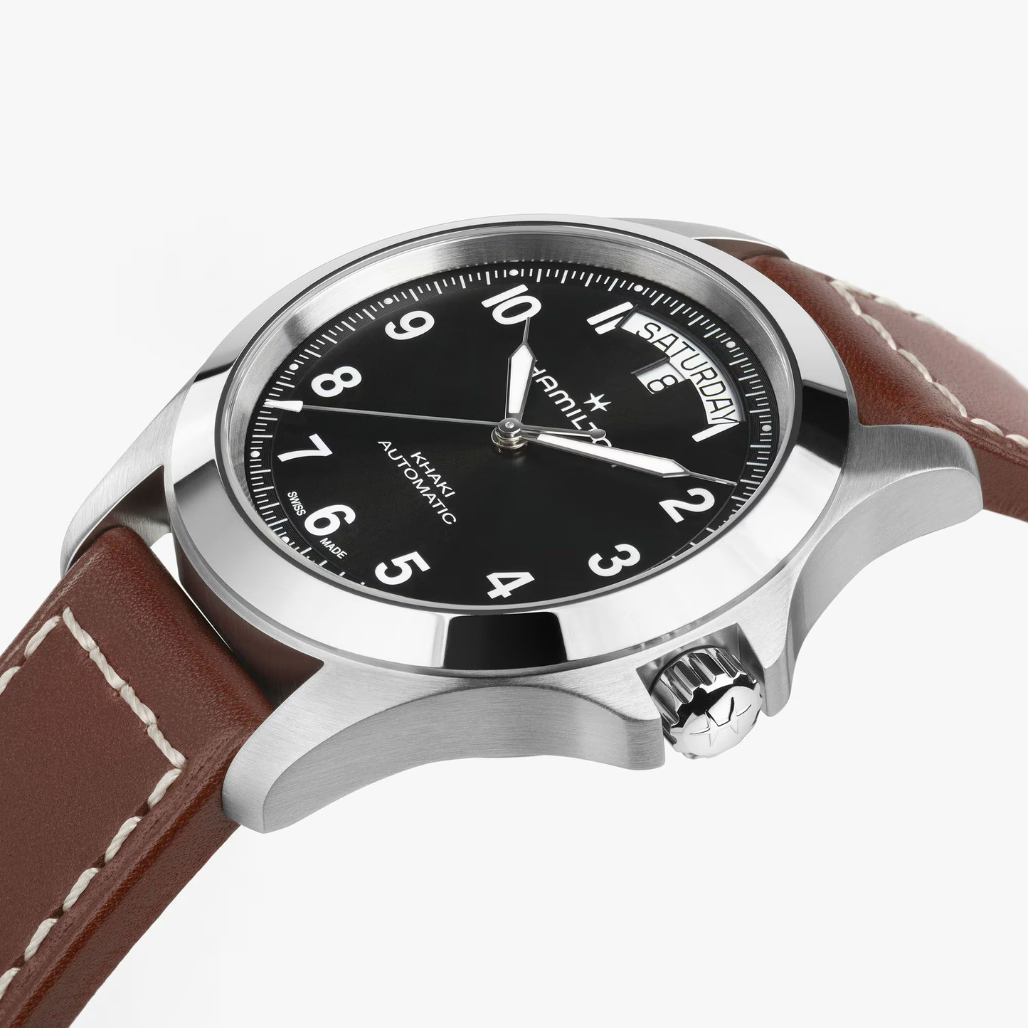 Hamilton Khaki Field King Day-Date Auto 40mm Black Dial Leather Strap Watch