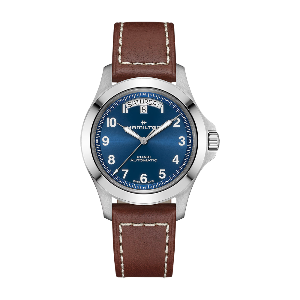 Hamilton Khaki Field King Day-Date Auto 40mm Blue Dial Leather Strap Watch