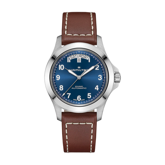 Hamilton Khaki Field King Day-Date Auto 40mm Blue Dial Leather Strap Watch