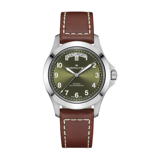 Hamilton Khaki Field King Day-Date Auto 40mm Green Dial Leather Strap Watch