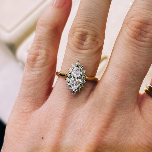 KJ5 14K Yellow Gold Marquise Diamond Halo Engagement Ring Mounting