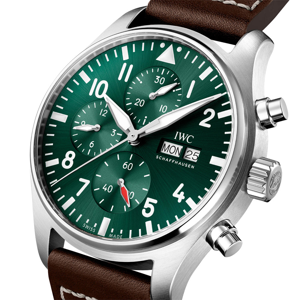 IWC Pilots Watch Chrono 43 Green Leather Strap | King Jewelers