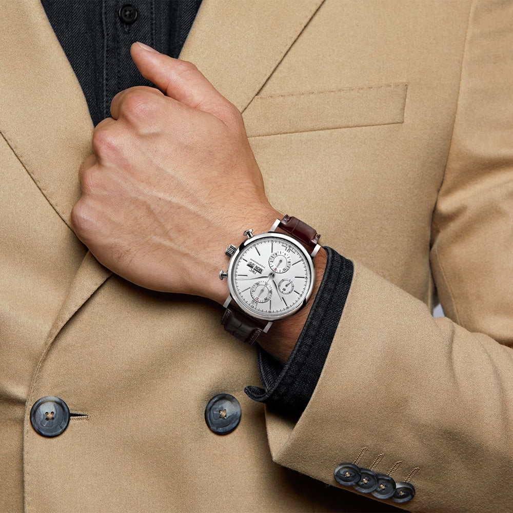 IWC Portofino Chrono Silver Brown Leather Strap | King Jewelers