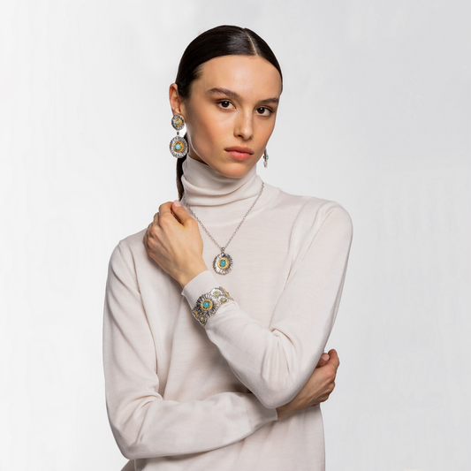 Buccellati Blossoms Daisy Cuff Bracelet in Silver and Vermeil with Light Blue Agate and Fancy Diamonds