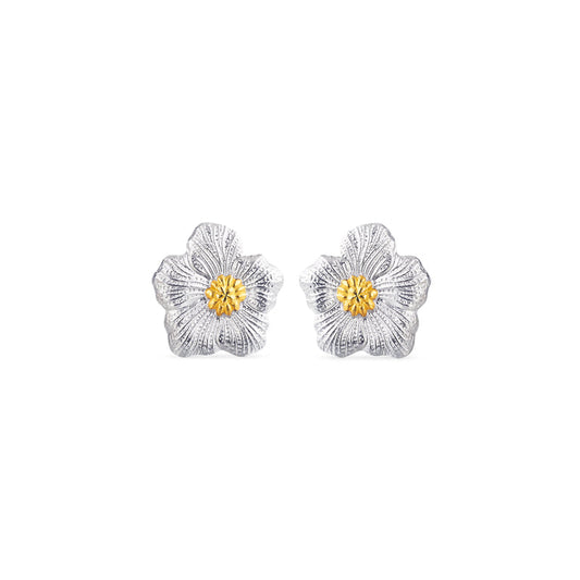 Buccellati Blossoms Gardenia Small Button Earrings in Silver and Vermeil