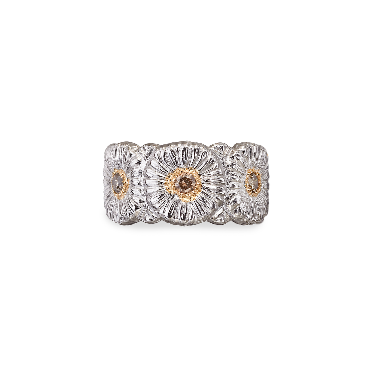Buccellati Blossoms Silver and Vermeil Eternelle Ring with Diamonds