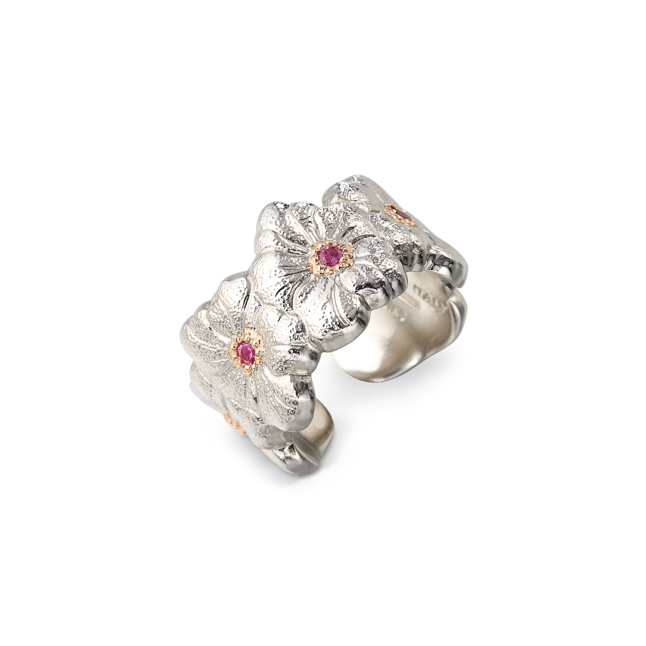 Buccellati Blossoms Silver and Pink Sapphire Eternelle Ring