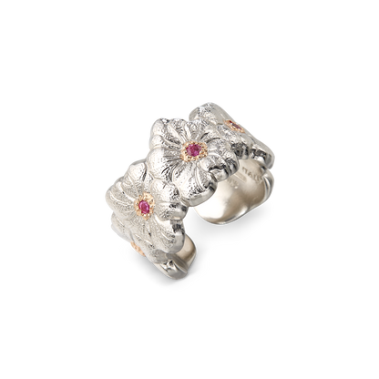 Buccellati Blossoms Silver and Pink Sapphire Eternelle Ring