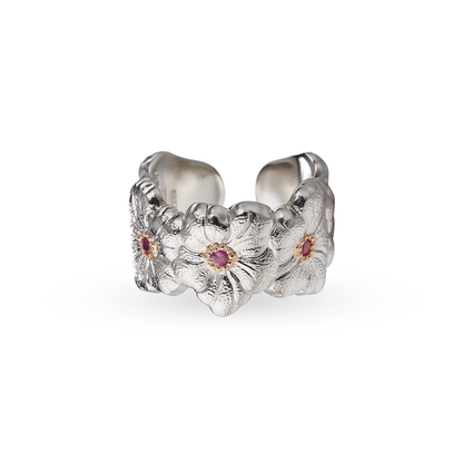 Buccellati Blossoms Silver and Pink Sapphire Eternelle Ring