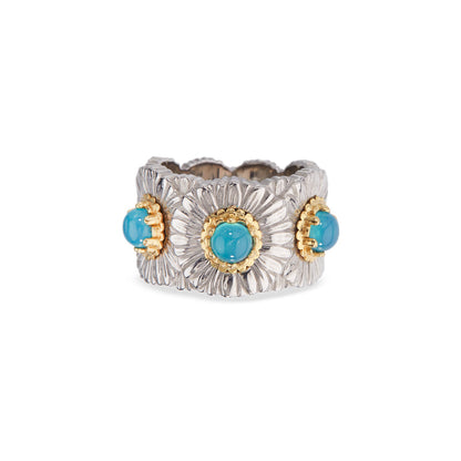 Buccellati Blossoms Daisy Eternelle Ring in Silver and Vermeil with Light Blue Agate