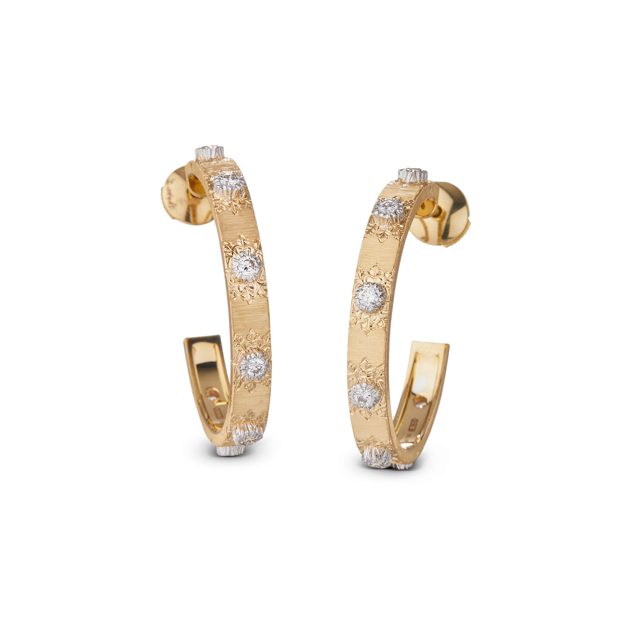 Buccellati Macri Classica Hoop Earrings with Diamonds 18K Yellow Gold
