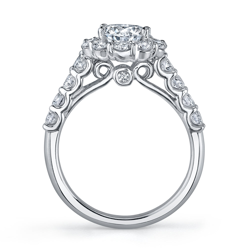 KJ5 18K White Gold 1.59ct Round Diamond Halo Semi-Mount