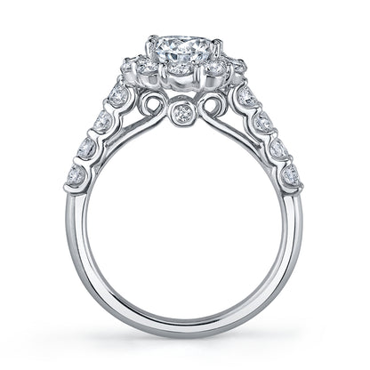 KJ5 18K White Gold 1.59ct Round Diamond Halo Semi-Mount