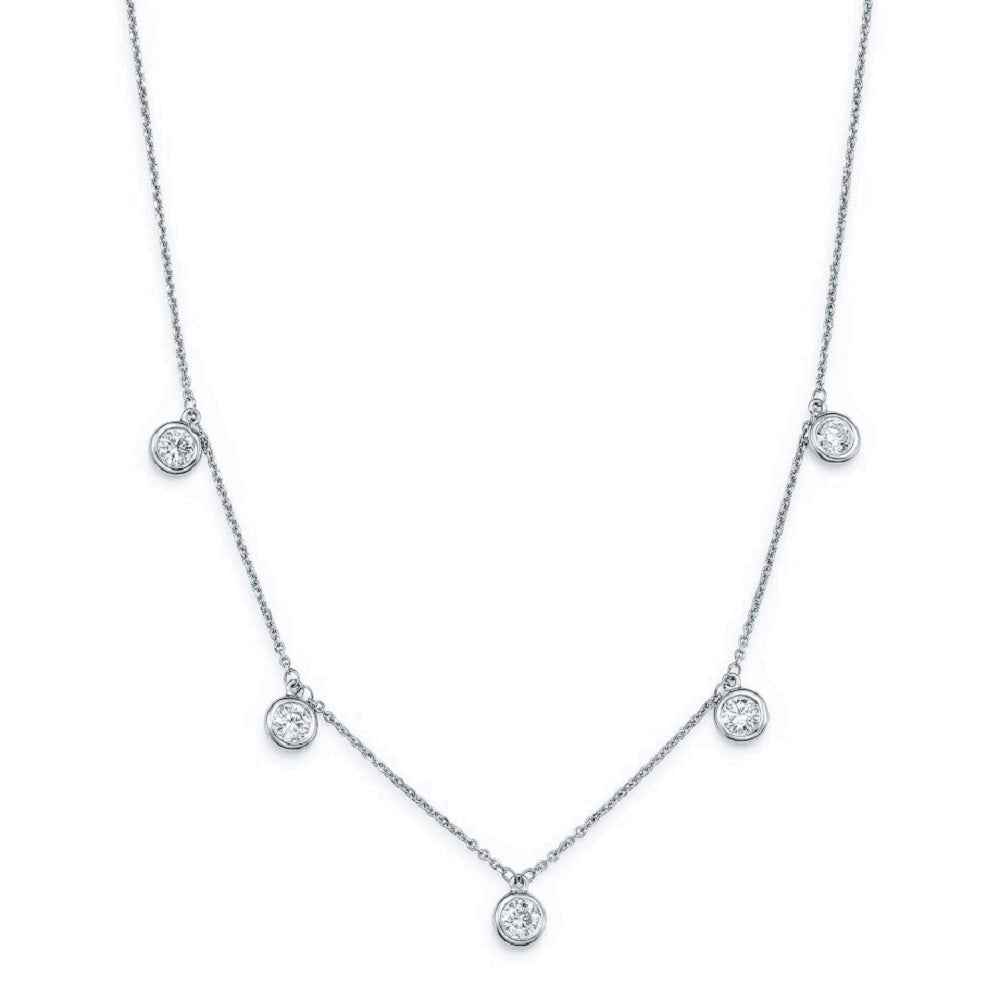 King Jewelers 1.00ct Five Diamond Station Necklace 14K White Gold