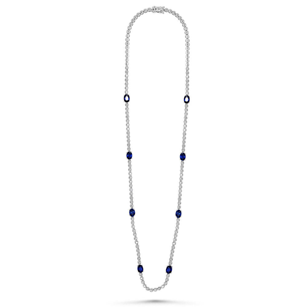 Oval Blue Sapphire Diamond Tennis Necklace | King Jewelers